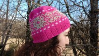 bonnet, hat, handknit, tricoté à la main, rose, neige