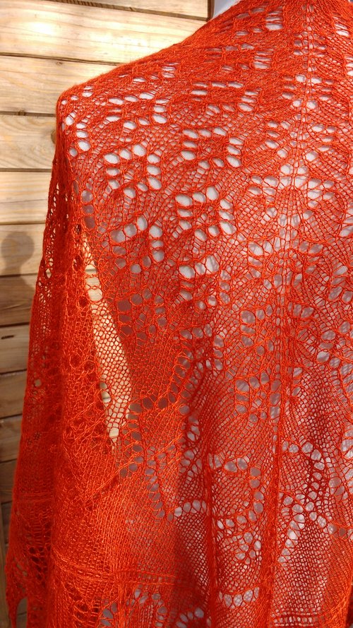 Orange Sanguine - Châle tricoté main